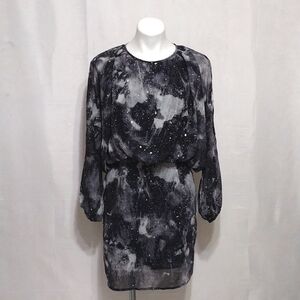 Religion Black Silver Speckled Split Dolman Sleeve Open Back Edgy Luxe Dress M